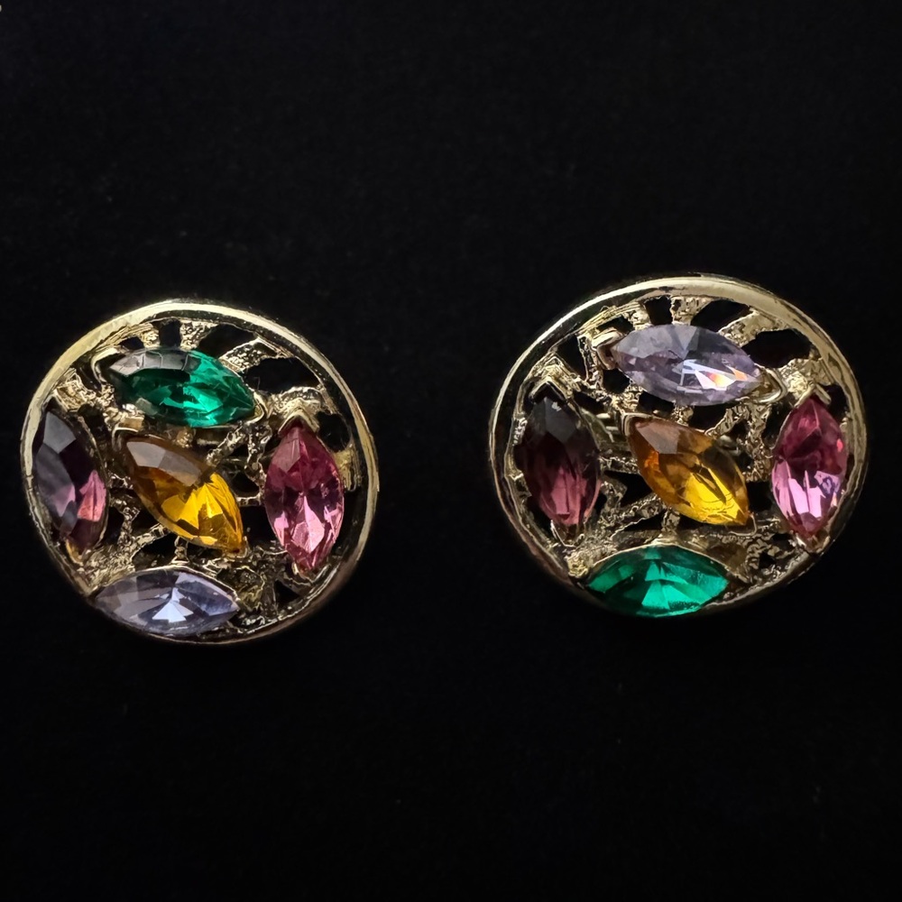 PLC Multi-Colored Rhinestone Clip-On Earrings